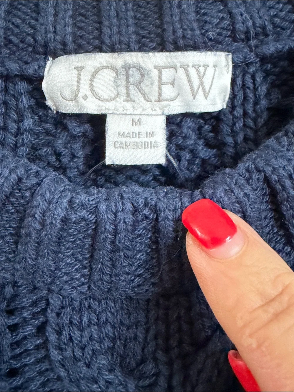 J.Crew Cable Knit Fisherman Sweater Medium Navy 100% Cotton Crewneck